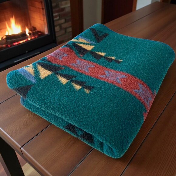 Vintage BIEDERLACK OF THE AMERICAS Navajo Tribal Fleece Reversible Blanket Throw - Picture 4 of 6